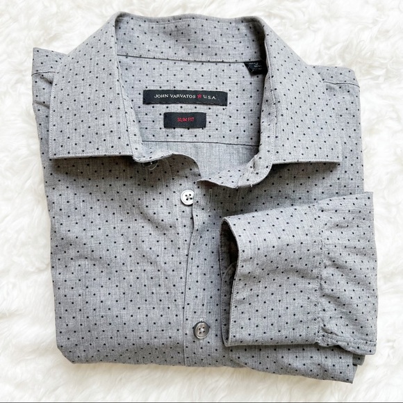JOHN VARVATOS men’s gray dress shirt mini black stars SLIM FIT 15 32/33 - Picture 8 of 8